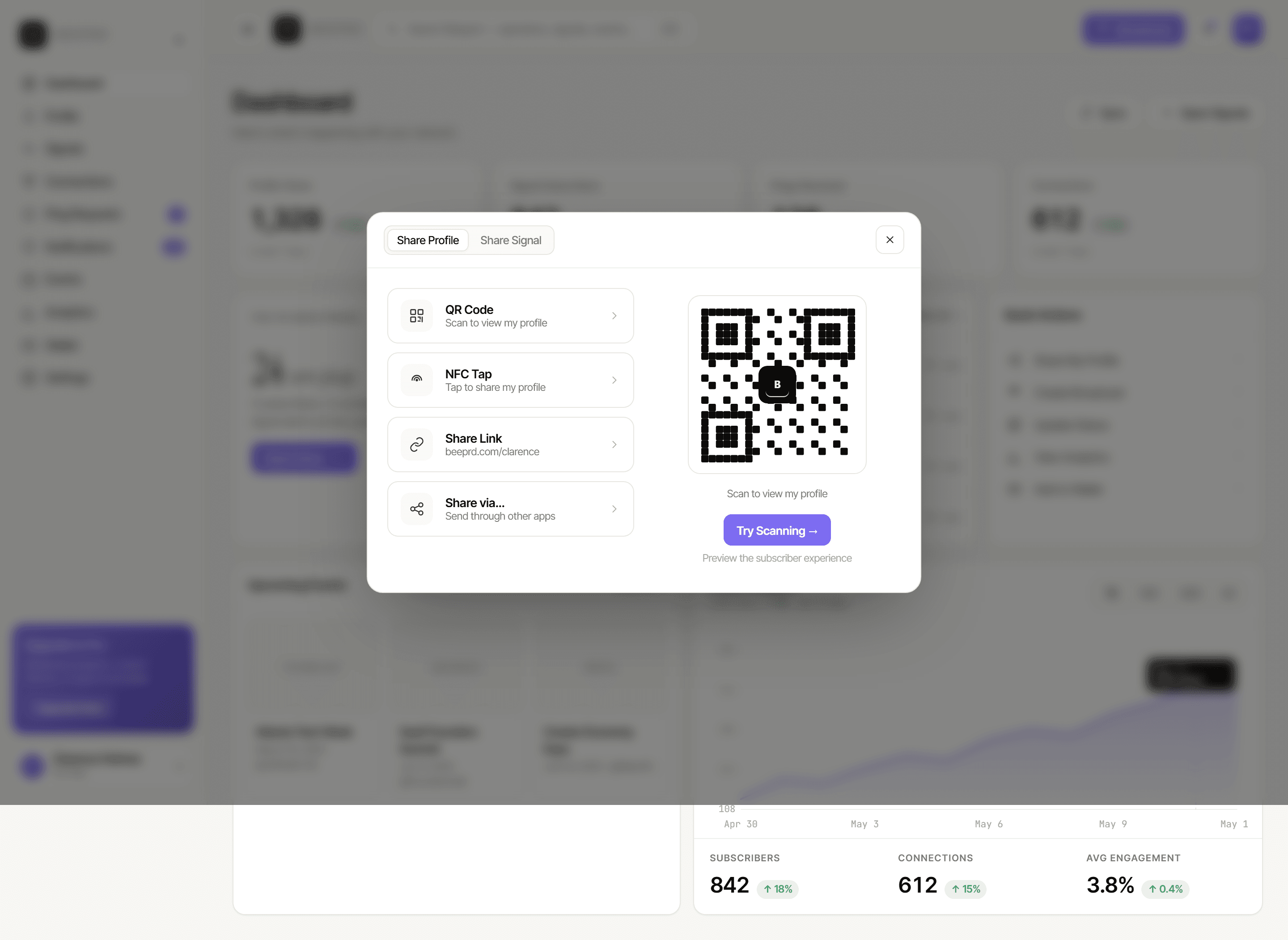 Beeprd share profile modal